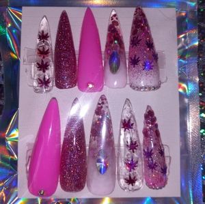 Pink 420 Press On Nails Set